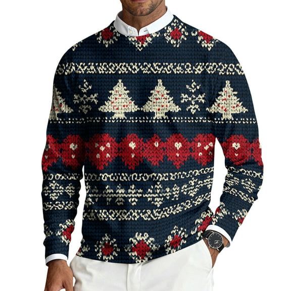 Homeyce Ugly Christmas Sweater Soft Knitted Crewneck Ribbed Sweaters Long Sleeve Christmas Pattern Pullover Colorful and Funny Casual Loose Fit Ugly Holiday Pullover,Blue XL