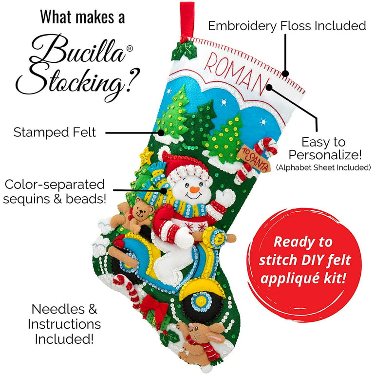 Lioobo Christmas Stocking Felt Applique Kit Handmade Xmas Tree DIY Fabric Hanging Bag for Festive Kids Educational Toy Gift Wall Door Decor