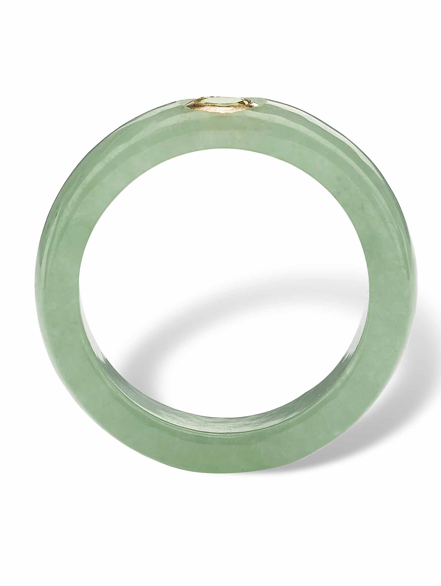 PalmBeach Jewelry Genuine Black or Red or Green Jade with White Topaz or Red Garnet or Green Peridot Accen 10k Yellow Gold Band Ring