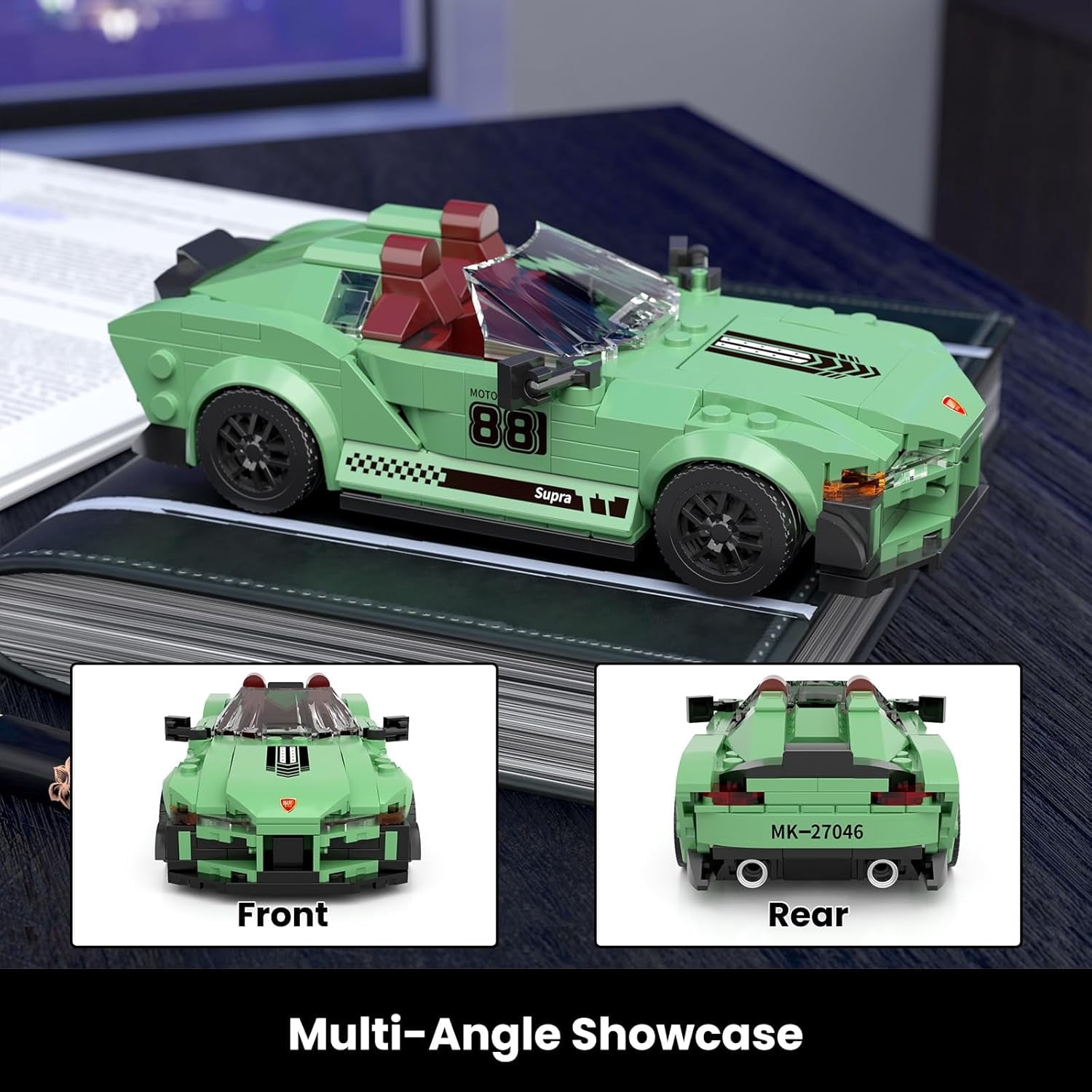 Super Sports Car Building Set, 348 Piece Race Car Model Construction Toy with Display Case, Collectible Vehicle Building Blocks Kit