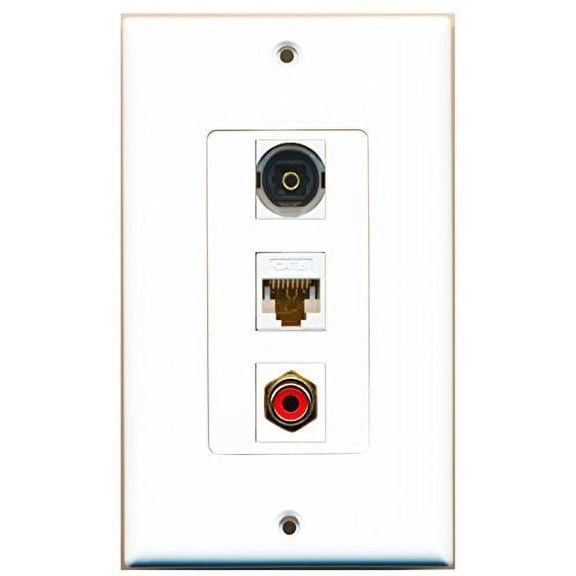 RiteAV - 1 Port RCA Red and 1 Port Toslink and 1 Port Cat6 Ethernet White Decorative Wall Plate Decorative
