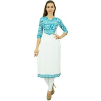 Phagun Women's Cotton Designer Kurta White Tunic Ethnic 3/4 Sleeve Kurta-16