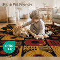 thumbnail image 4 of ODIKA 9'x12' Washable Area Rug Record Vinyl Retro Music Disc Featuring Turntable Player Dj Cassette for Master Suite, California King, Under Bed, Non-Shedding, Easy Care, 4 of 7