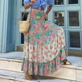thumbnail image 1 of Summer Savings Clearance Iumwxz Ruffled Drawstring Splicing Beach Skirts Flowy Skirt Floral Print Skirt Elastic Mid Waist Long Skirt for Womens Stylish Work, 1 of 6