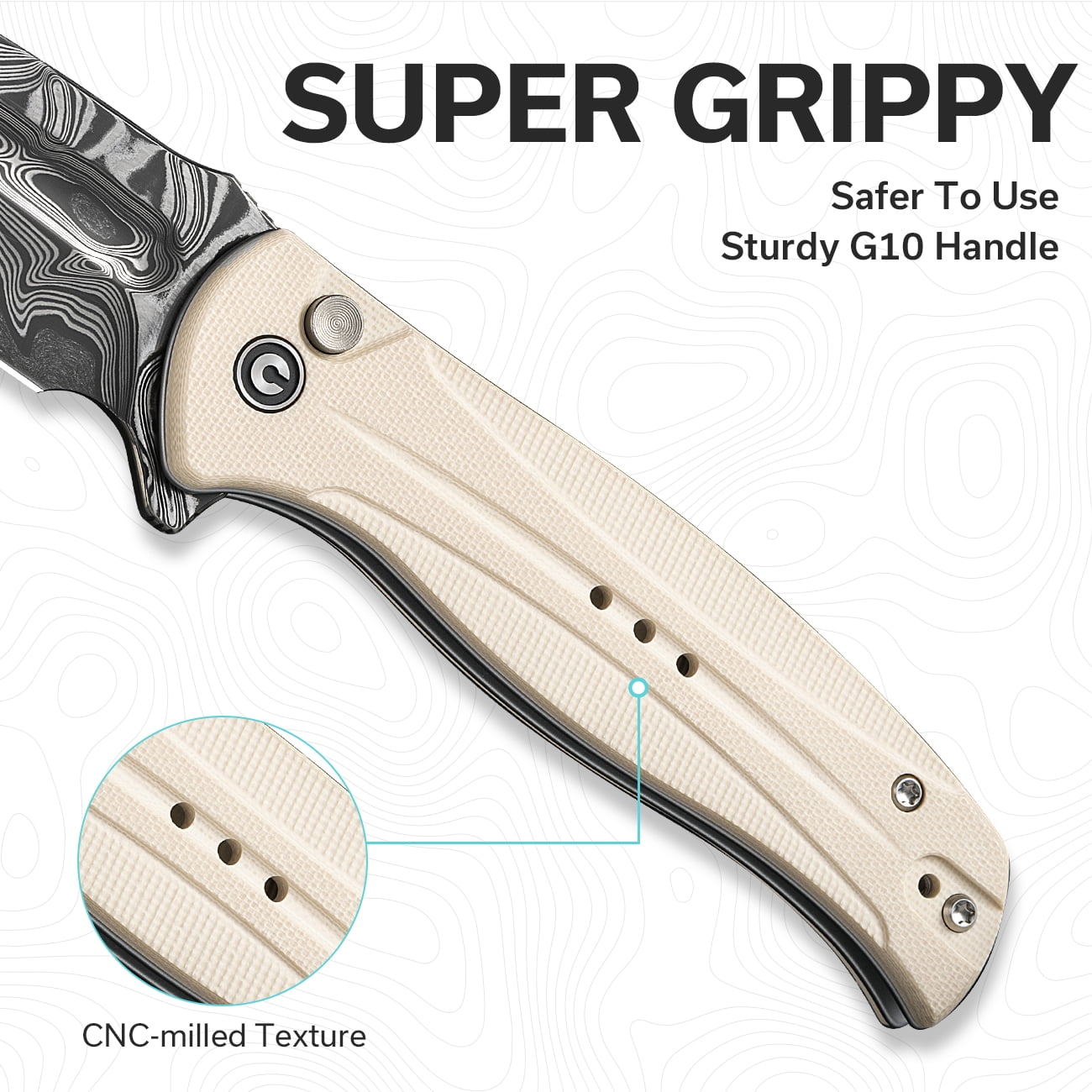 CIVIVI Incindie Pocket Folding Knife with 3.48" Damascus Blade Ivory G10 Handle C23053-DS1