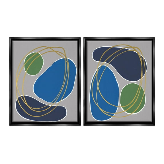 Stupell Industries Contemporary Oblong Shapes Abstract Painting Black Floater Framed Canvas Art Print Wall Art, 17 x 21, Set of 2