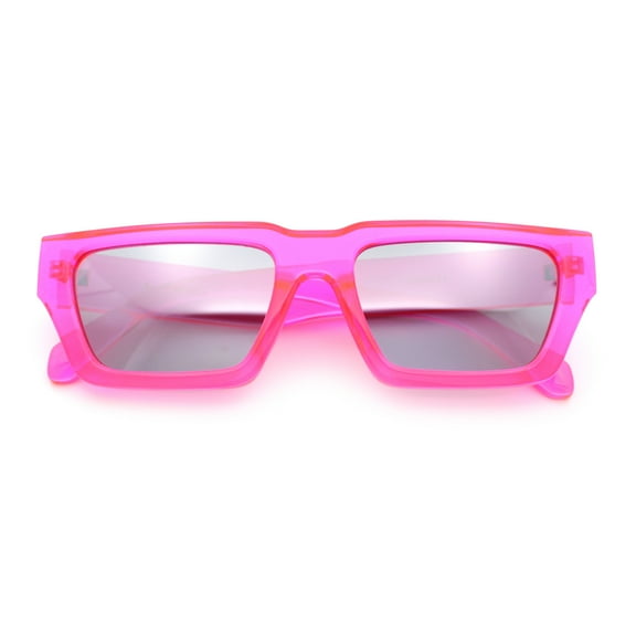 Neon Mod Silver Mirror Narrow Rectangle Cat Eye Plastic Retro Sunglasses Pink