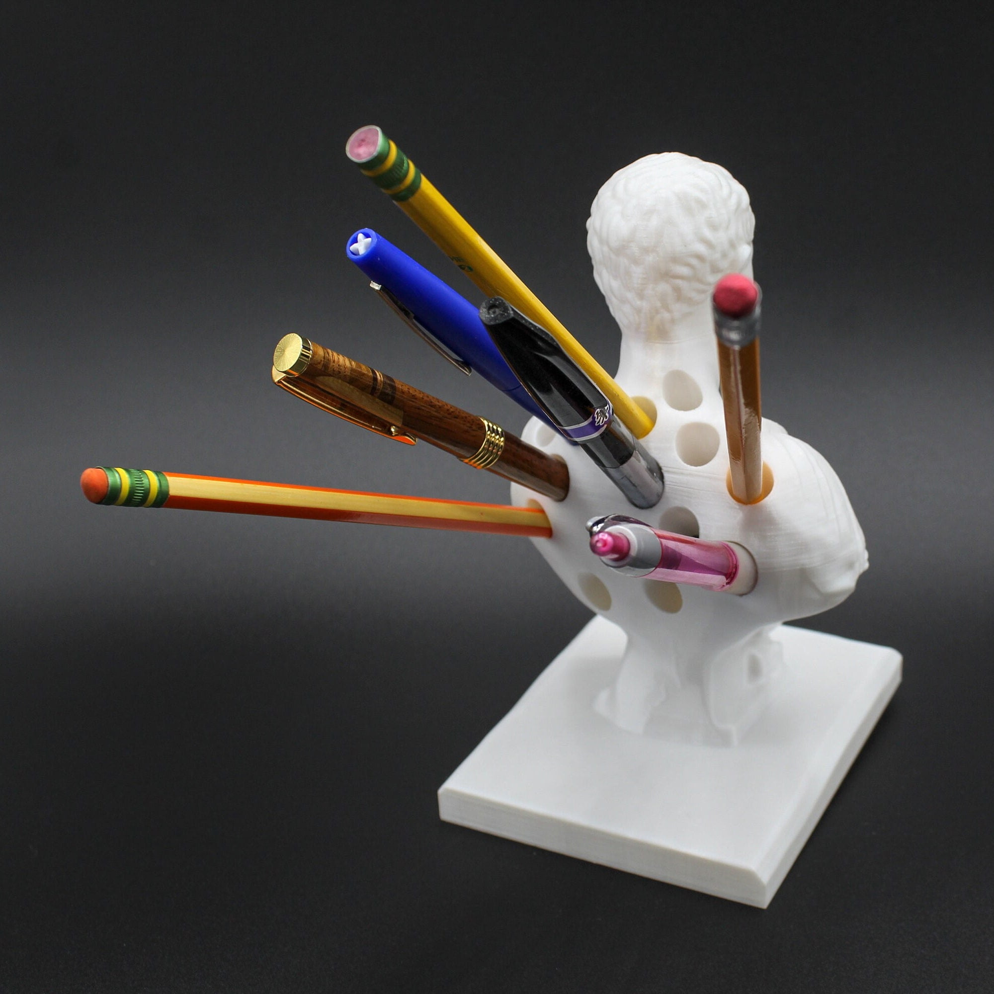 Clever Contraption Julius Caesar Pen Holder – PLA Bust Statue Desk Organizer, Multi-Compartment