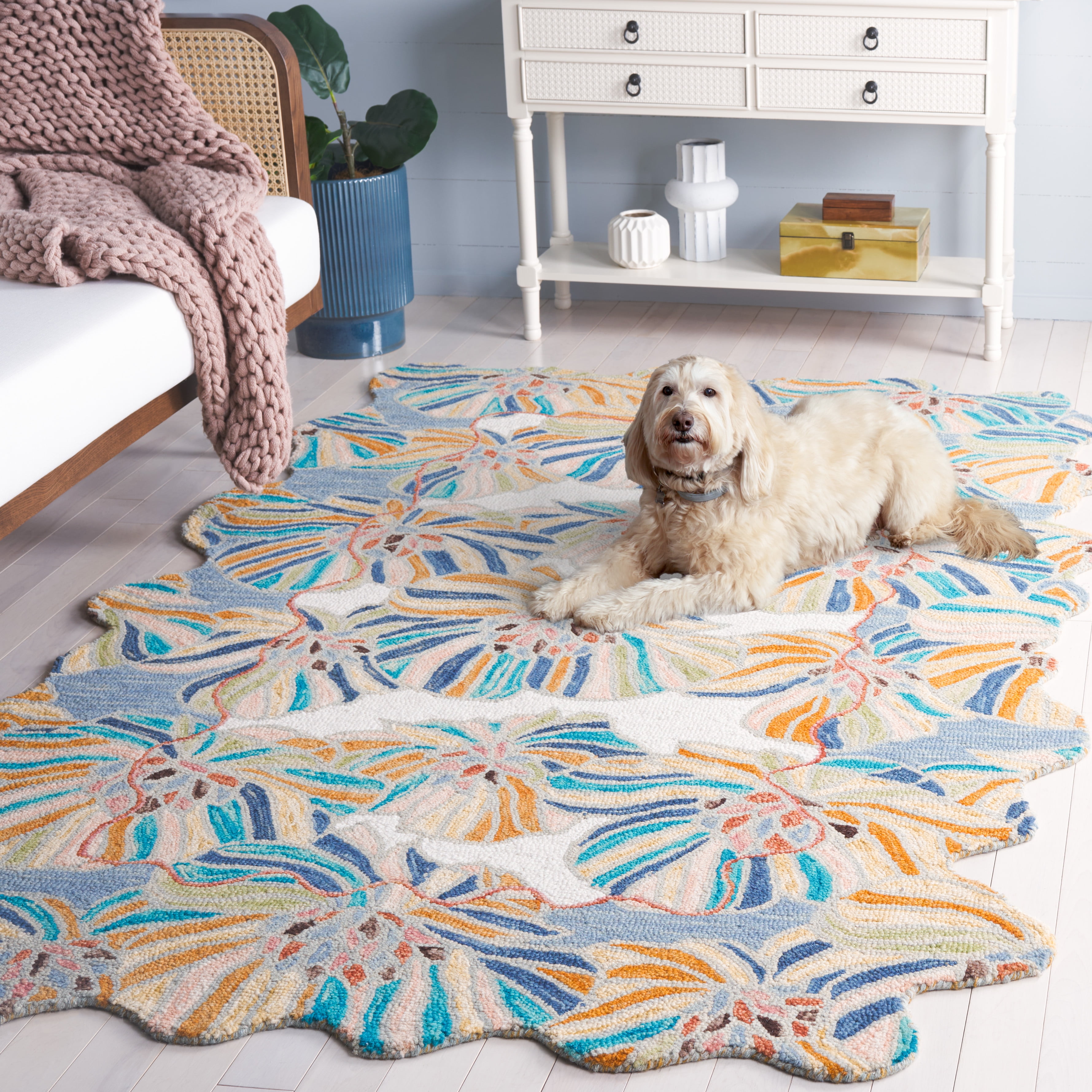 SAFAVIEH Jardin Antonio Floral Area Rug, Ivory/Blue, 8' x 10'