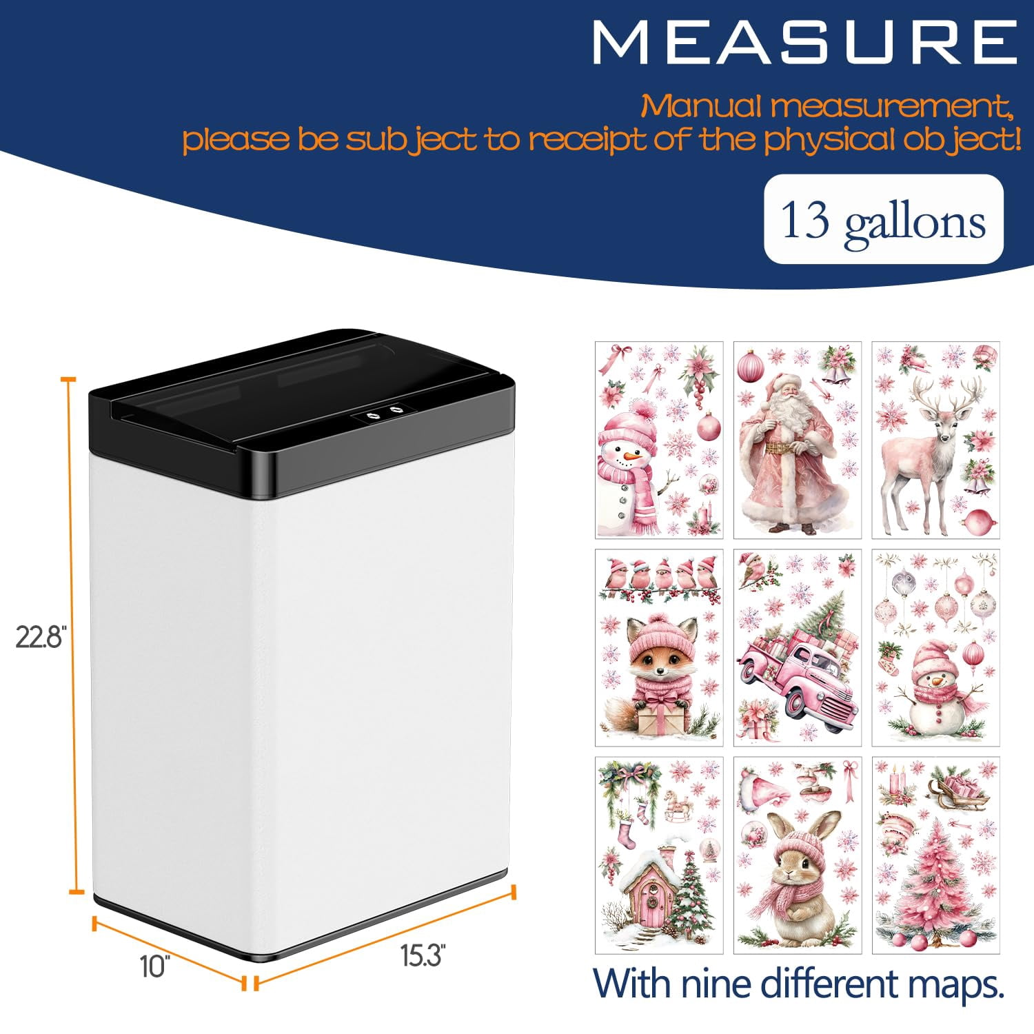 13 Gallon Trash Can Kitchen Trash Can with Lid High Capacity Garbage Can Stainless Steel Trash Can Automatic Trash Can Motion Sensor Trash Bin for Kitchen Bedroom Office, White