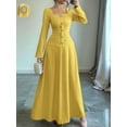 thumbnail image 5 of Flowy Dress for Women Square Neck Long Sleeve Dress Yellow M, 5 of 9