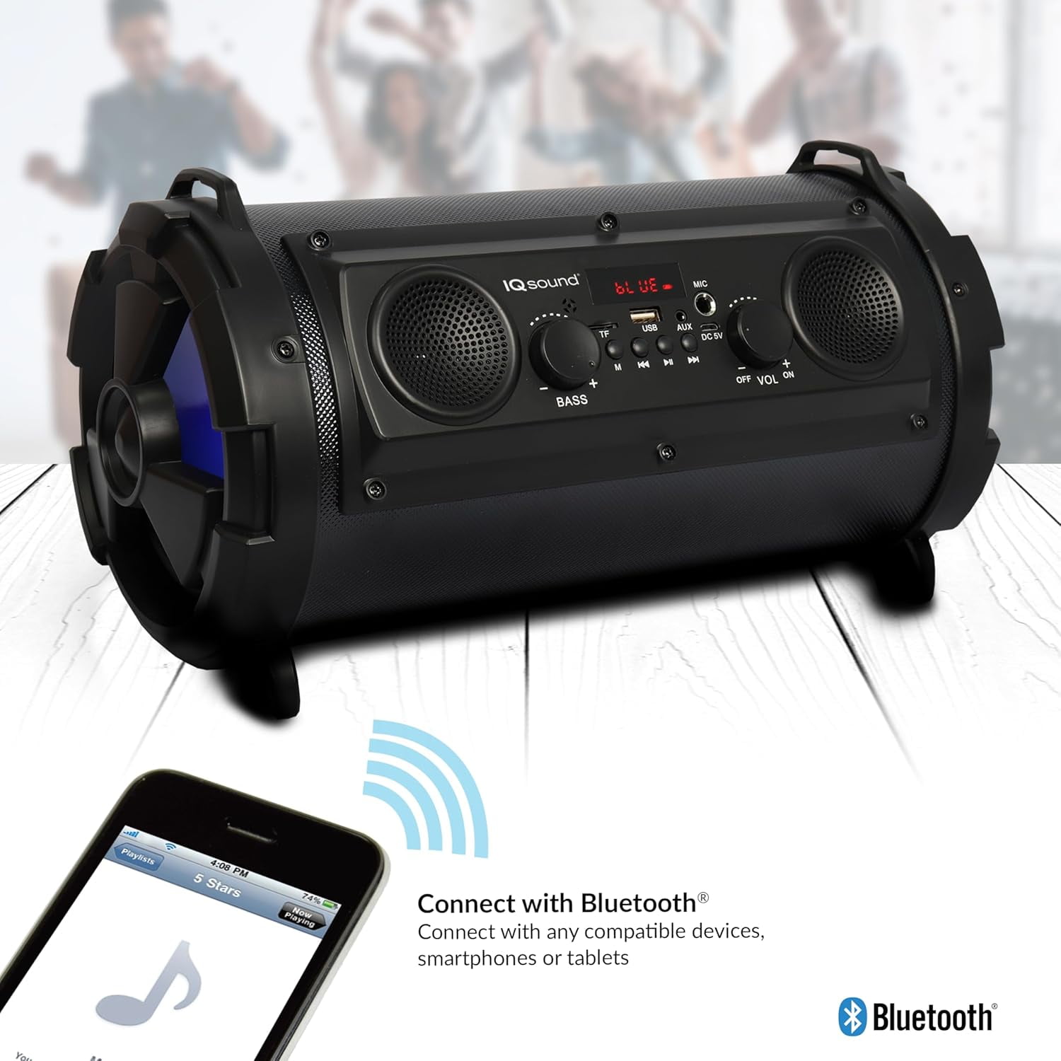 IQ SOUND IQ-1525BT 5"+2" Wireless Bluetooth Speakers Rich Stereo Sound, FM Radio, 16W Output, BT V4.0, USB/SD/AUX/Mic Input, Extra Bass, 10M Range, Rechargeable, Lightweight & Portable