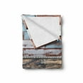 thumbnail image 2 of Rustic Soft Flannel Fleece Throw Blanket, Modern and Farm Themed Old Wooden Detailed Modern Design with Screws Artwork, Cozy Plush for Indoor and Outdoor Use, 50" x 60", Brown and Blue, by Ambesonne, 2 of 6