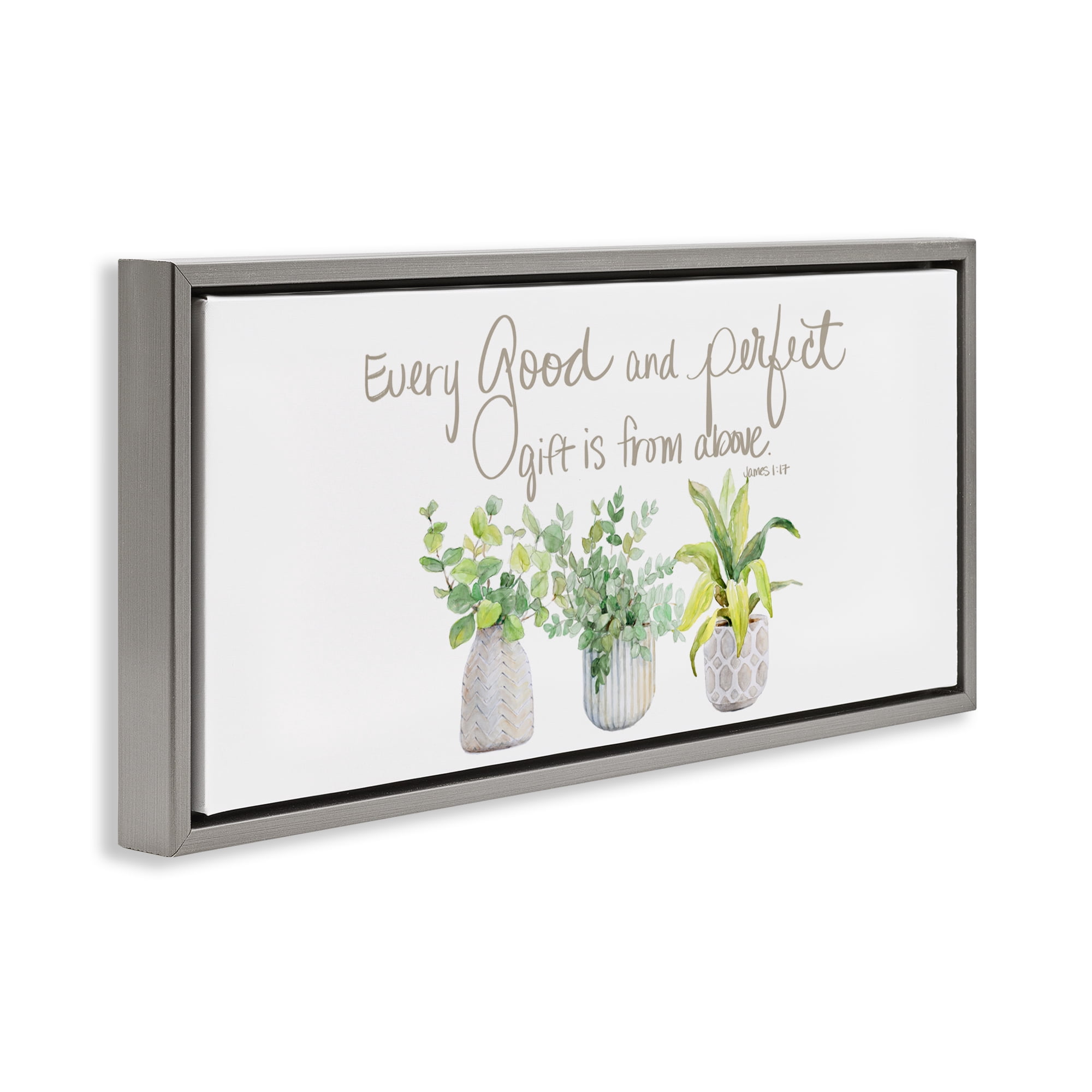 Stupell Industries Every Good & Perfect Gift Gray Framed Floater Canvas Wall Art, design by Lanie Loreth