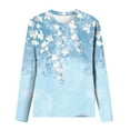 thumbnail image 5 of IROINID en Solde T-shirt à Manches Longues en Polyester pour Femmes Confortable Col Rond Hauts Amples Imprimés T-Shirts Blouse, Bleu Clair, 5 of 5