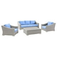 thumbnail image 2 of Modway Conway 4-Piece Outdoor Patio Wicker Rattan Furniture Set in Light Gray Light Blue, 2 of 10