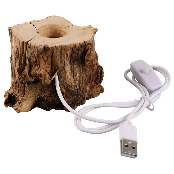 Wooden Crystal Stand with Stump Shape LED Night Light Holder USB Charging Base for Magical Home Decor