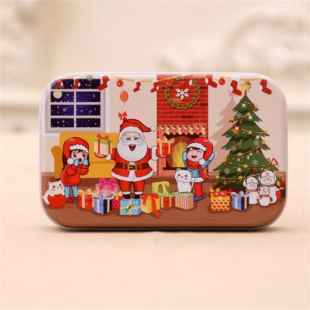 Teissuly Christmas Tin Box Wooden Double-sided Puzzle Wooden DIY Small Gift Children's Candmade Santa Puzzle Teissuly WER2023112001894