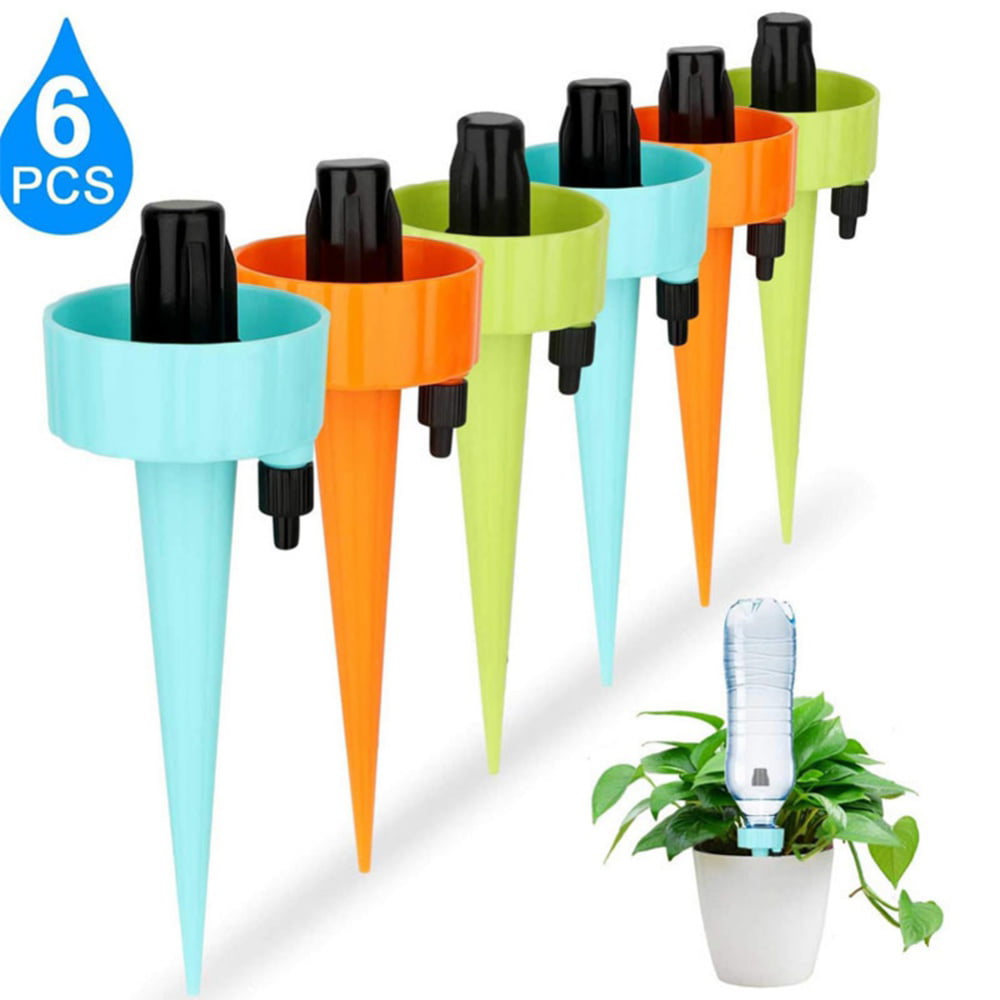 Plant Self Watering Adjustable Stakes 6 Packs Plant Watering Devices Automatic Watering Spikes Irrigation System with Slow Release Control Valve Switch 