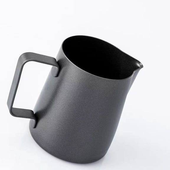 12oz Milk Frothing Pitcher , Stainless Steel Milk Steaming Pitcher , Milk Frother Cup with Measurement Marks, Black