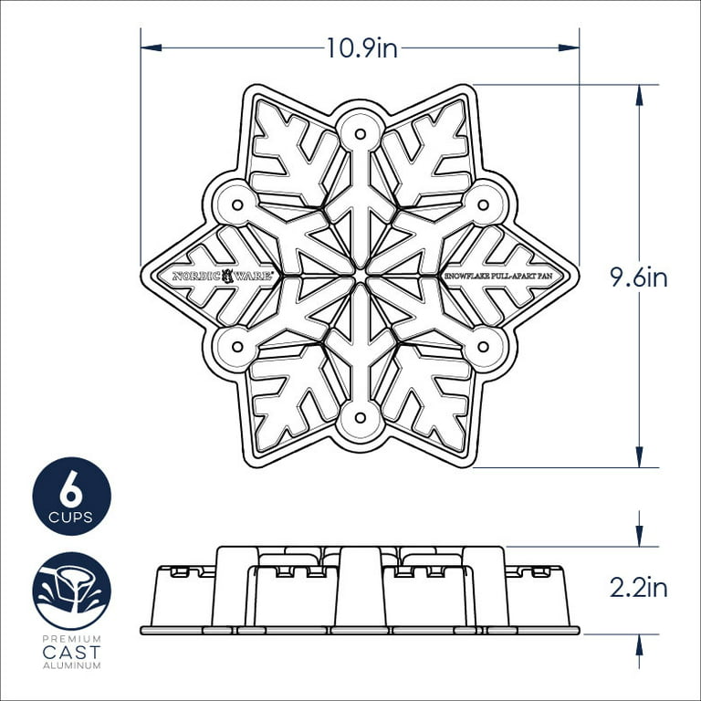 Nordic Ware Snowflake Aluminum Nonstick Shortbread & Cake Pan, 6 Cup,  Silver, 10.9L x 9.6W x 2.2H 