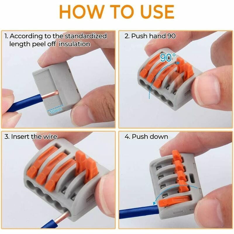 Quick Disconnect Electrical Terminal, Flame Retardant Insulation Reusable Connectors for Solid Stranded Wiring, High Temperature Resistance Lever Wire Connectors