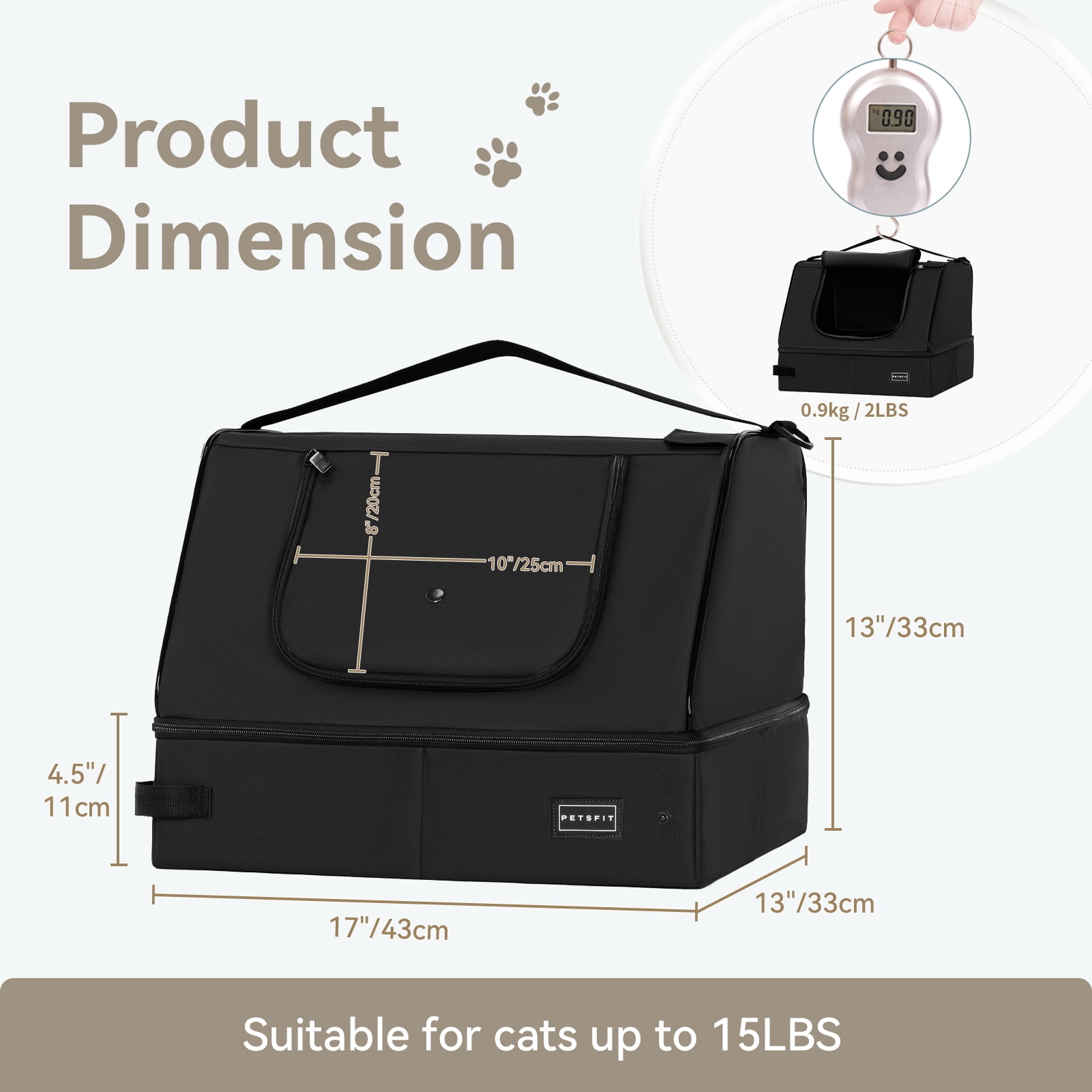 PETSFIT Portable Cat Litter Box,Covered Travel Litter Boxes for Cats,Machine Wash,Leak-Proof, Foldable ,Black