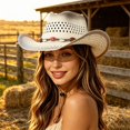 thumbnail image 2 of jiaxiM Straw Cowboy Hats for Women and Men Wide Brim Woven Cowboy Hat Western Cowgirl Hats Women for Country Concert Outfits, 2 of 5