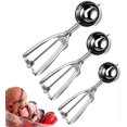 thumbnail image 1 of Ice Cream Scoop, Stainless Steel Ice Cream Scoop, Polished, 3 Pieces Different Sizes Small 4cm, Medium 5cm & Large 6cm Ice Cream Spoon With Ejector, R, 1 of 5