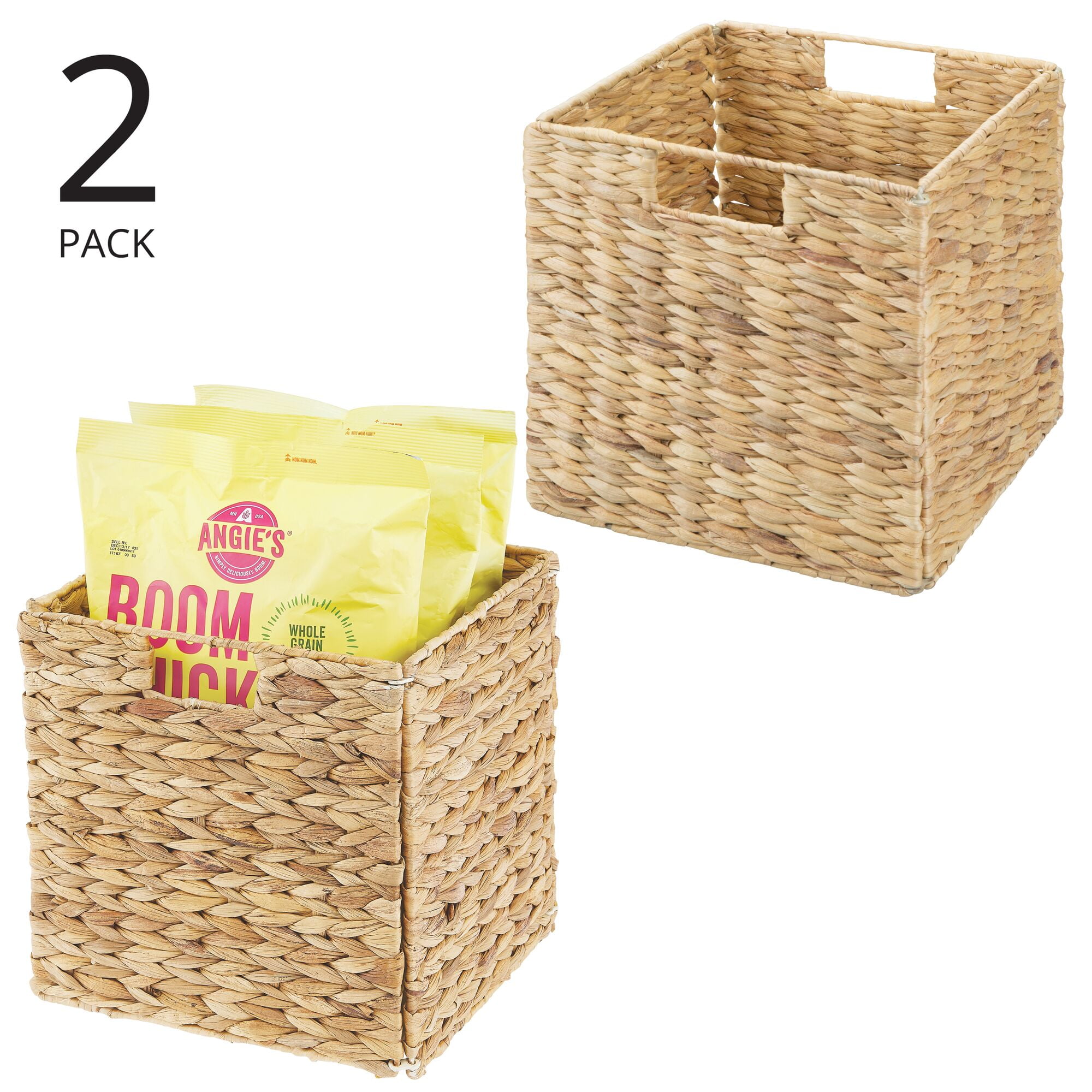 mDesign Woven Hyacinth Kitchen Storage Organizer Basket Bin, 2 Pack, Natural/Tan