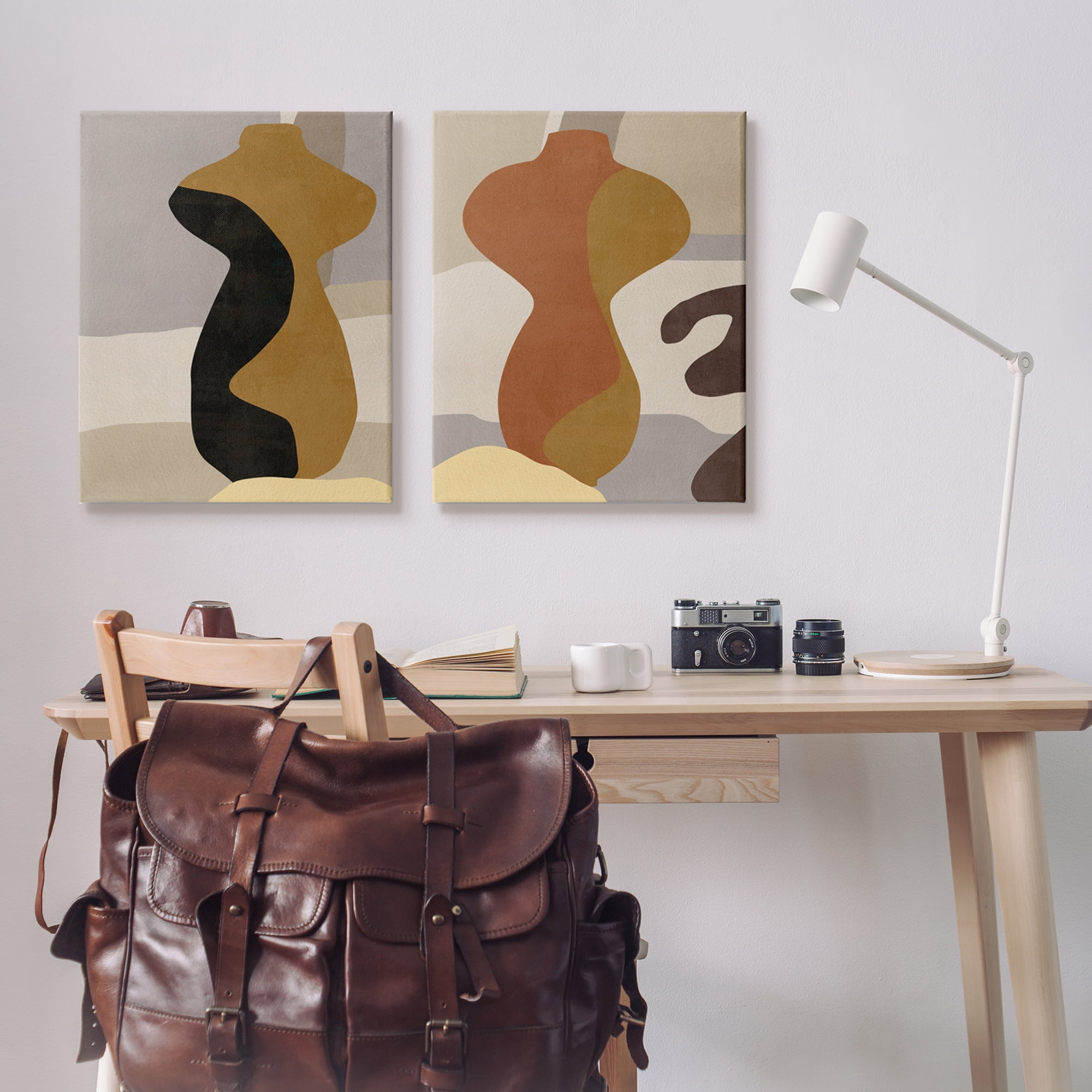 Stupell Industries Brown Boho Vases Abstract Painting Gallery Wrapped Canvas Art Print Wall Art, 24 x 30, Set of 2