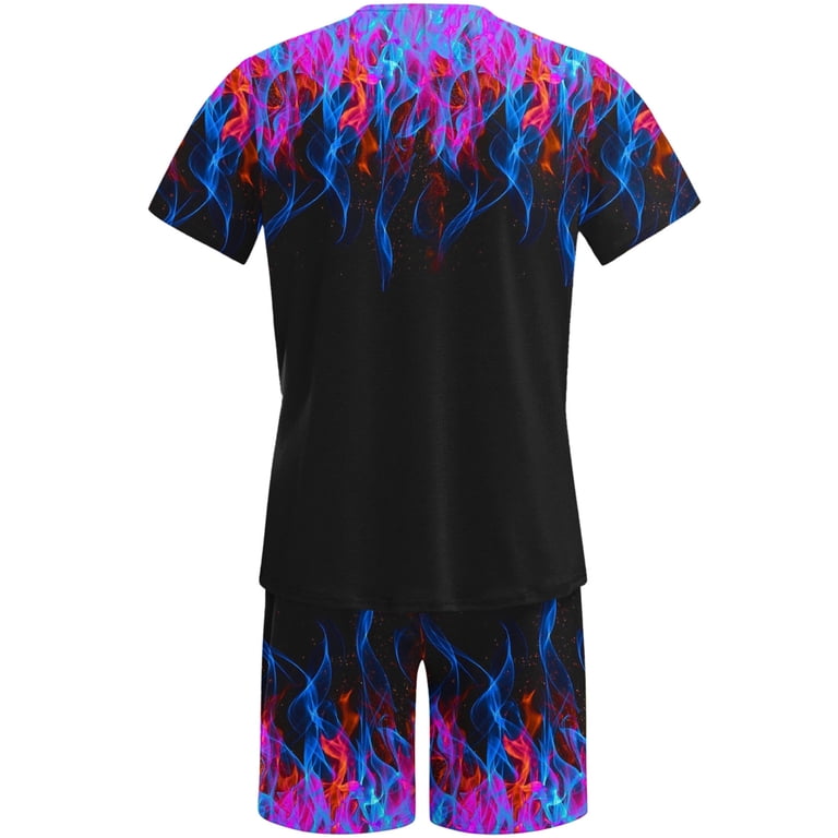 VBTAPA Men's 2 Piece Summer Outfits Realistic Flame 3D Print Short