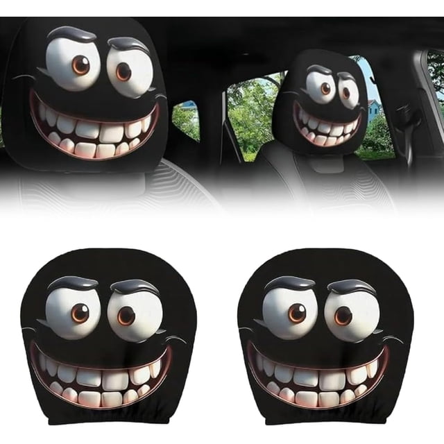 Funny Cartoon Car Headrest Covers – 2PCS Universal Fit,Head Rest Covers Funny Eye,Big Eyes Cars Seat Protector Cover,Automobile Headrest Protector,Universal Interior Cars Accessories(Style-A,2PCS)