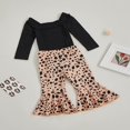 thumbnail image 3 of 2 Pieces Baby Suit Set  Solid Color U-Neck Long Sleeve Ruffle Romper+ Floral Print Flared Pants for Girls  0-18 Months, 3 of 9