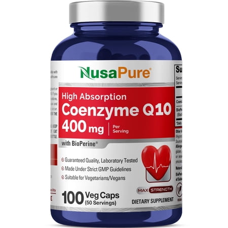 NusaPure CoQ10 400mg 100 Veggie Caps (Vegan, Non-GMO) Coenzyme Q10 Supplement, Antioxidant COQ-10 Enzyme, Coq 10