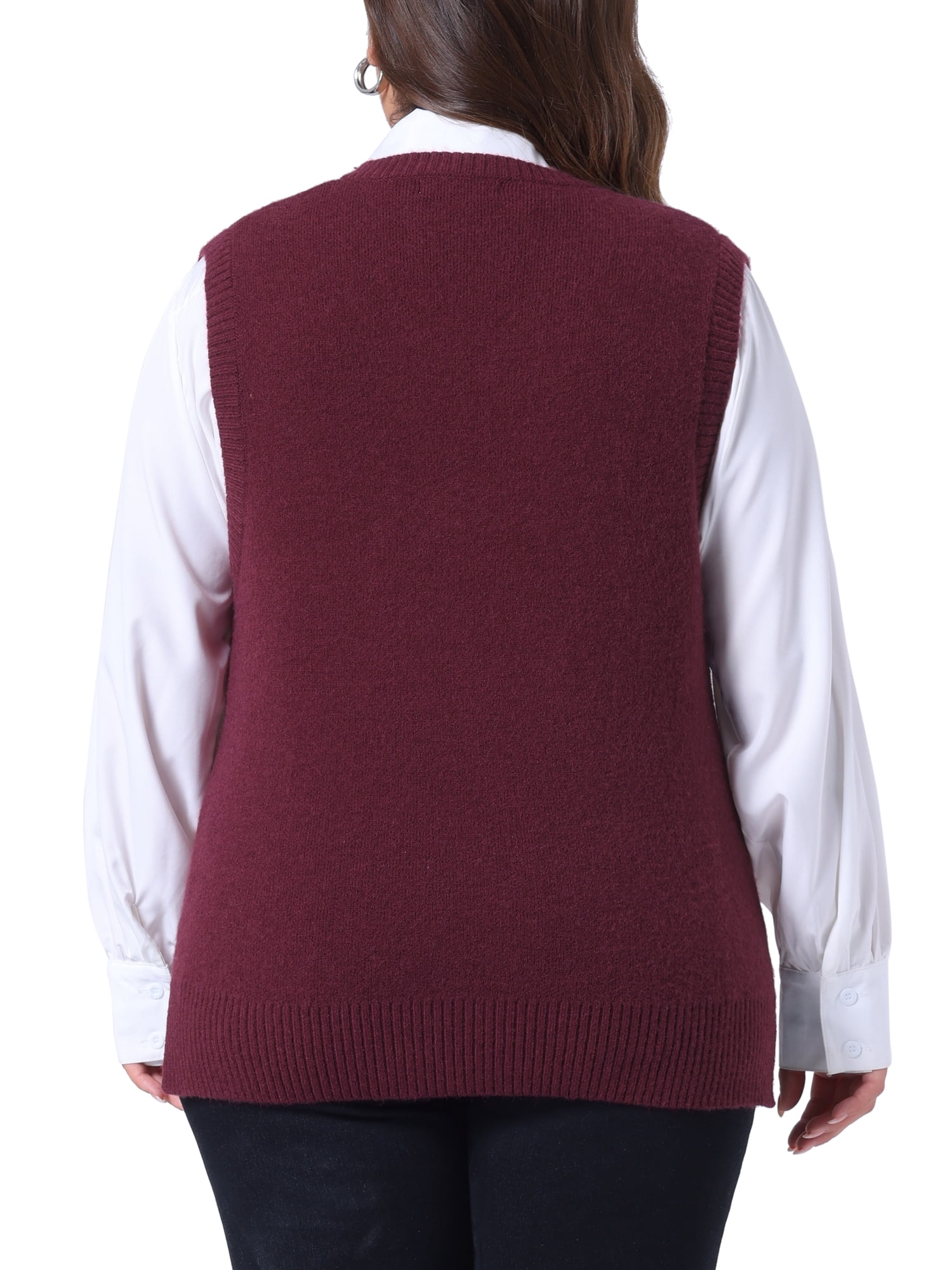DARING DIVA Women's Plus Size V Neck Knit Sweater Vest 3X Burgundy