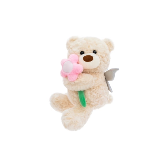 Colorful Teddy Bear Plush Stuffed Animal Soft Angel Wing Bear with Pink Flower for Nursery Decor Play Gifting for All Ages 1 Piece