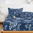 thumbnail image 6 of Queen Size Fitted Sheet Set - Spring Floral 3 Piece Bedding Sets 16" Deep Pocket Fitted Sheet with 2 Pillowcases, Watercolor Botanical Flowers Rustic Navy Blue Brushed Microfiber Hotel Bed Sheets, 6 of 9