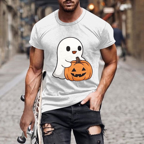 Blusas y camisas de manga corta y cuello redondo para hombre. Blusas/camisetas de manga corta con cuello redondo y estampado de Halloween para hombre. Blusa para hombre.