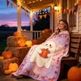 thumbnail image 4 of Cute Ghost Pumpkin Polyester Throw Blanket, Lightweight Soft Multi‑Purpose Cover, Festive Halloween Textile, Decor Accessory for Sofa Bed Living Room Holiday Home Styling, 4 of 8