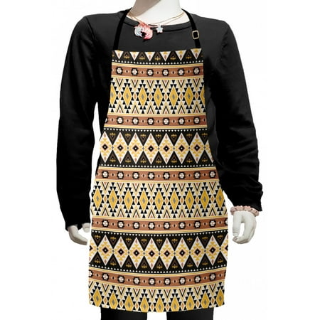 

Aztec Kids Apron Rhythmic Geometric Lines and Triangles in Mexican Style Illustration Boys Girls Apron Bib with Adjustable Ties for Cooking Baking Painting Mustard Cocoa by Ambesonne