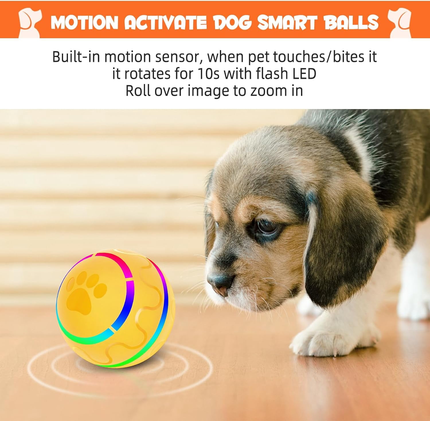 Interactive Dog Ball Toys, Pet Ball for Dogs, Durable Automatic Rolling Ball with Led, Flash Lights for Small Medium Dogs Breed, Wicked Ball with Motion Activat BPA-Free USB Rechargeable (Yellow)