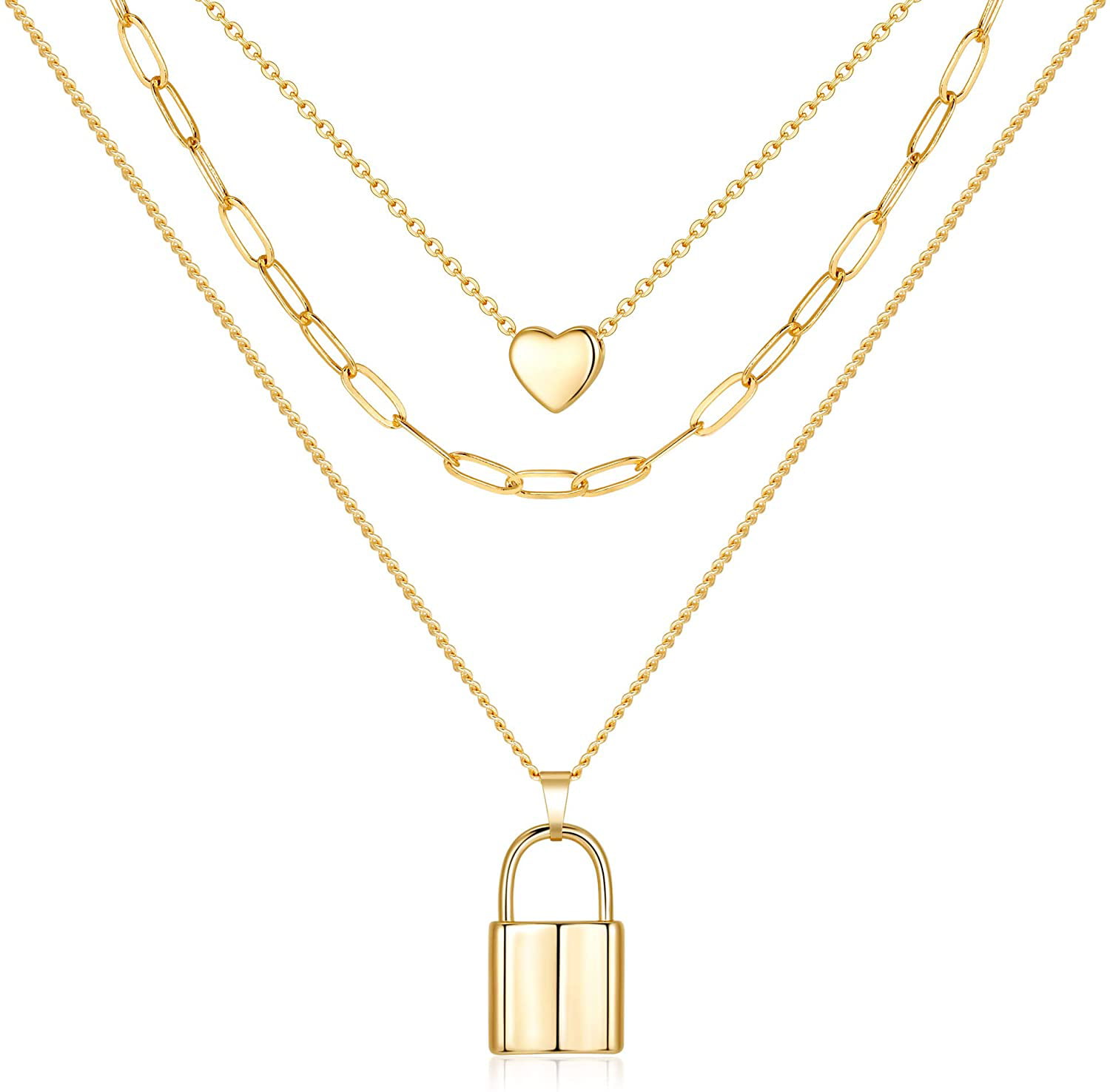 Lock Necklace for Women 14K Gold Filled Padlock Lock Pendant Chain