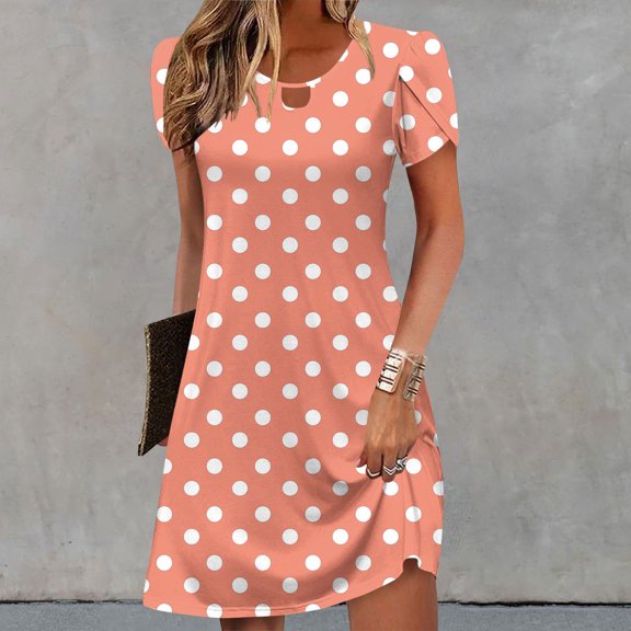 GaThRRgYP Midi Short Sleeve Dress,Women Summer Casual Leaf Sleeves Hollow Neckline Design Dress Long Skirt Pink S