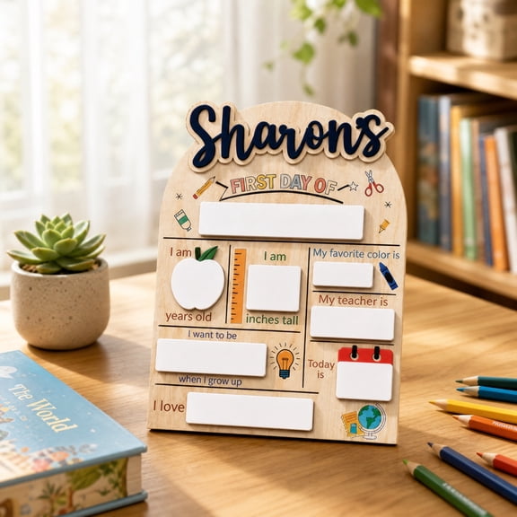 Personalized Chalkboard Sign For Kids, First And Last Day Of School Keepsake, Name Age Teacher Favorite Color, 14x10 Inch