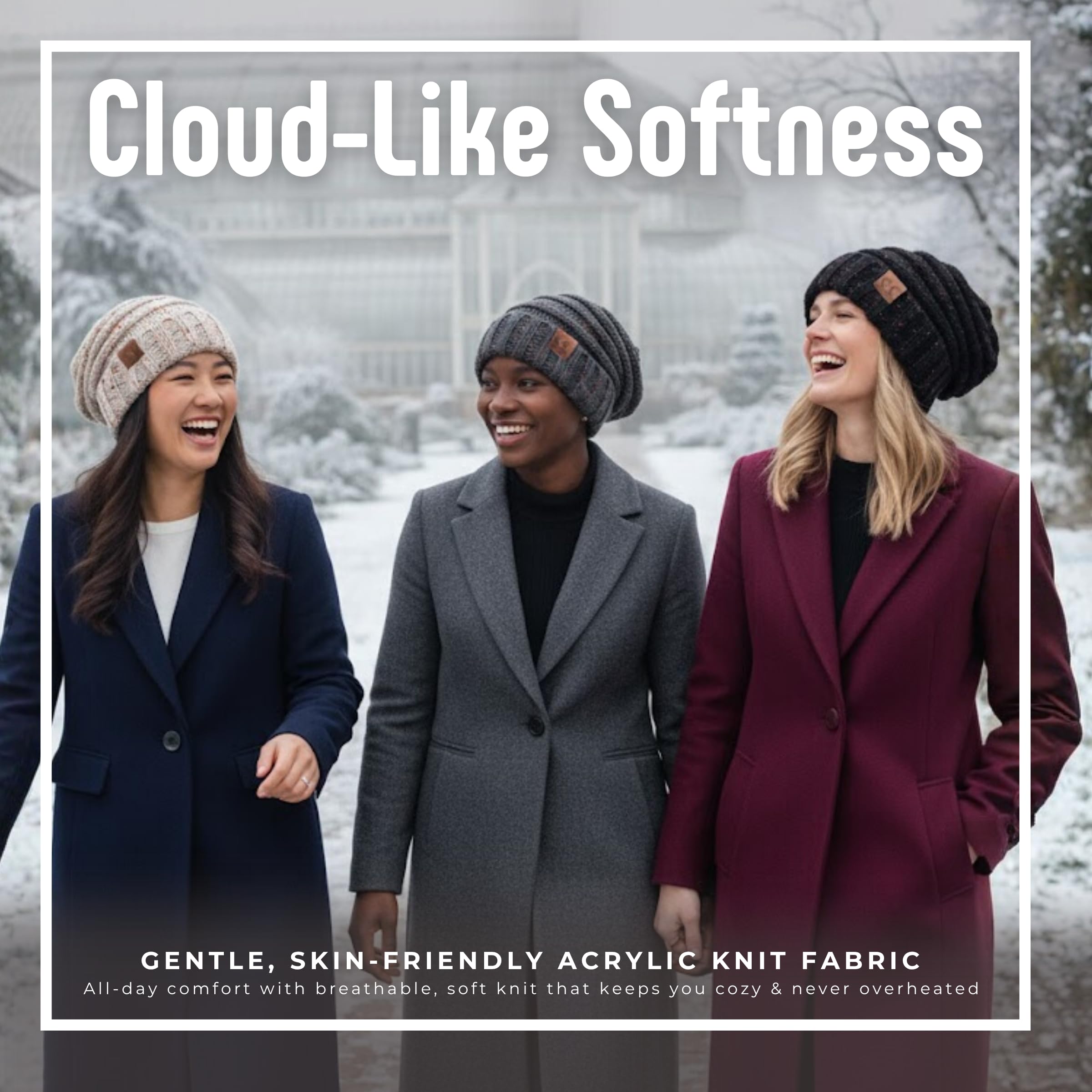 Funky Junque Slouchy Beanie for Women – Soft Chunky Cable Knit Oversized Slouch Beanies - 3 Pack - Black Confetti, Melange Grey Confetti, Oatmeal Confetti
