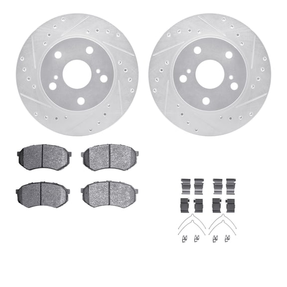 Dynamic Friction Company Front Brake Rotors-Drilled and Slotted-Silver with 5000 Advanced Brake Pads includes Hardware 7512-76124