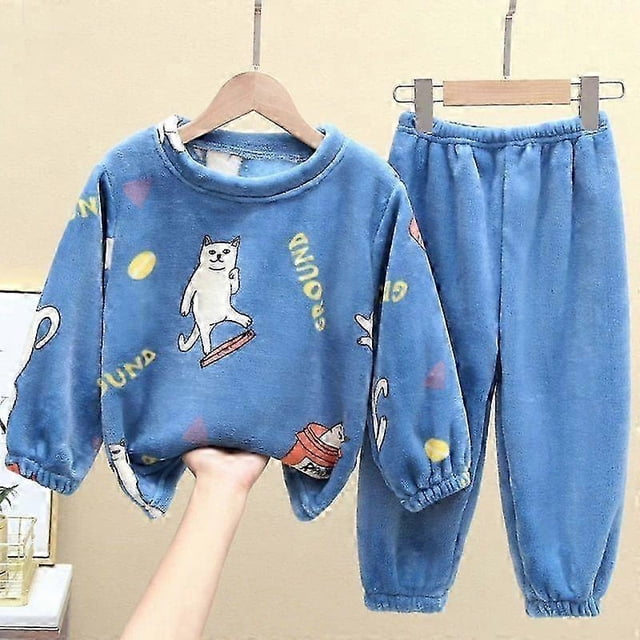New winter Baby Boy Girl Thicken Pajamas Set Kids Home 2Pcs Suit Flannel Fleece Toddler Child Cartoon Sleepwear1