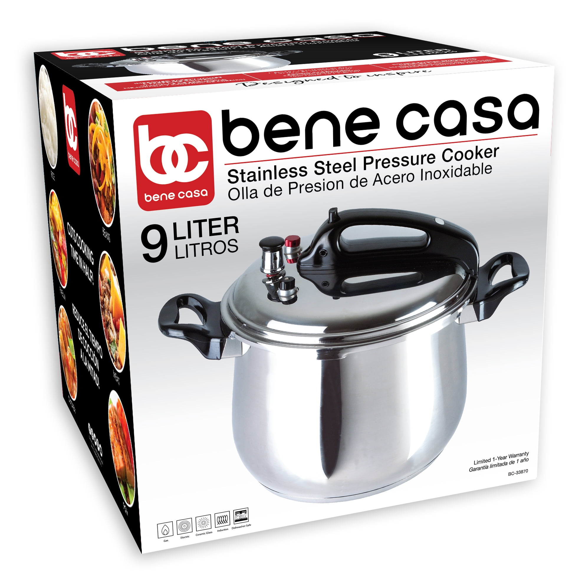 Bene Casa Stainless Steel Pressure Cooker 9.5 Quarts Features Sure lock Lid System with Airtight Seal and Pressure Release Valve Dishwasher Safe Walmart