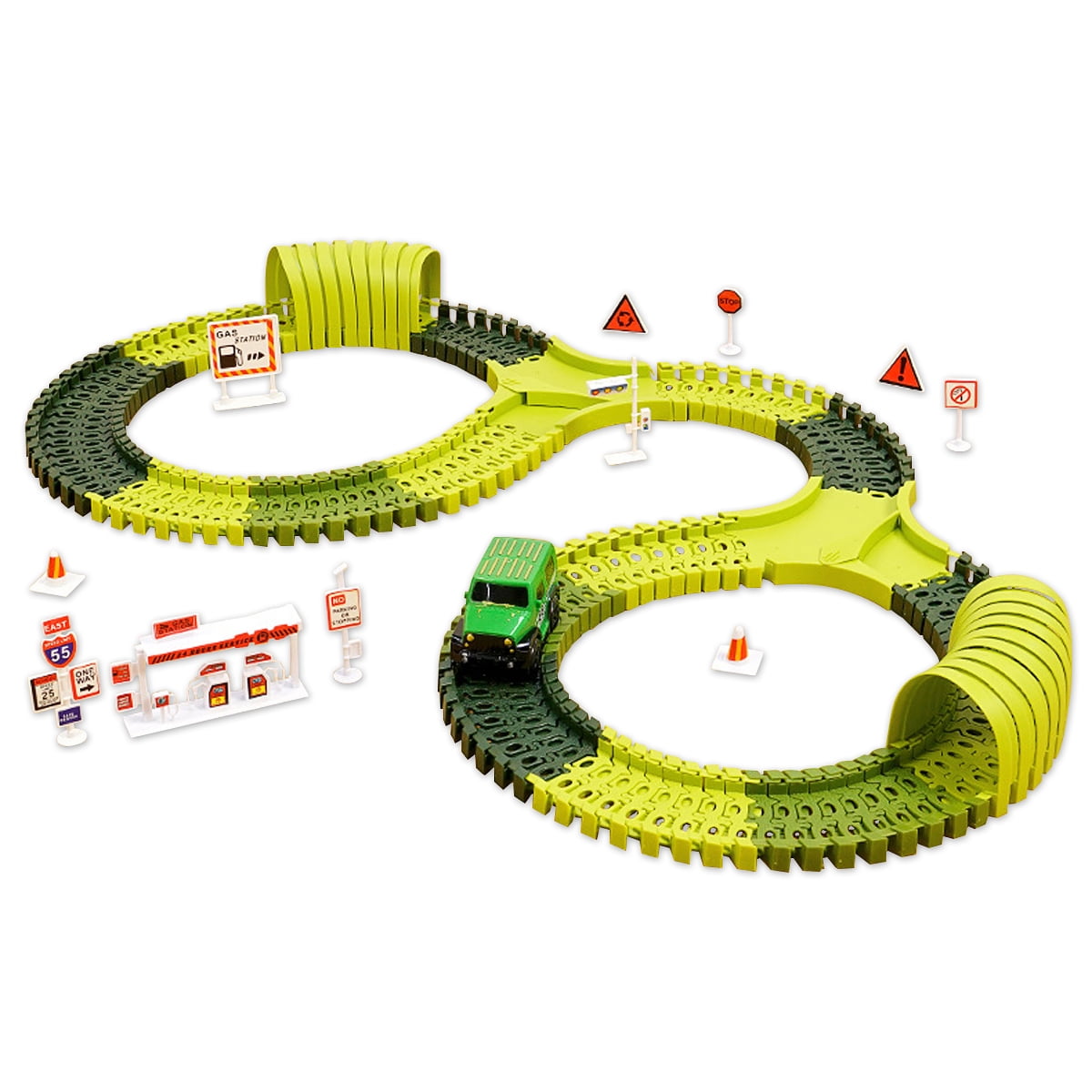 Rail car Race Car Track Toy，82pcs Flexible Tracks Playset， car Toys Perfect Birthday Toys for 3-8+Years Old Boys Girls Children